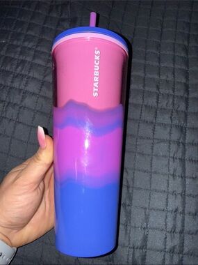 Starbucks Pink Purple Blue Swirl Reusable Tumbler with Straw